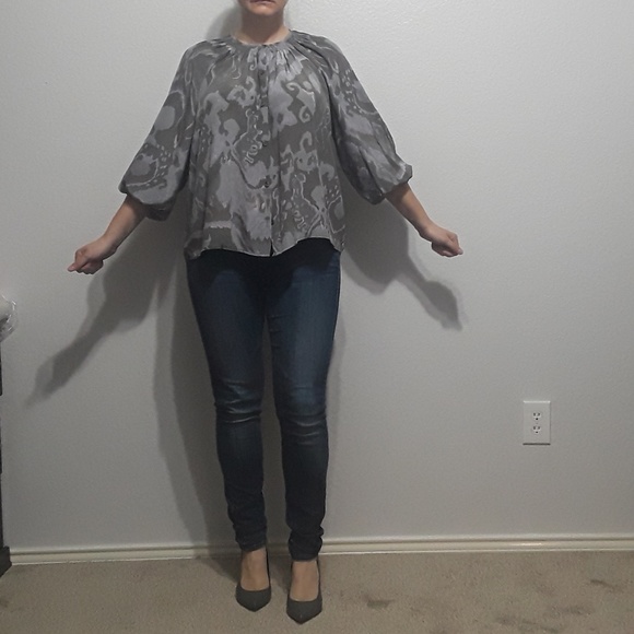 Tucker Button Down 100% Silk Top - Picture 1 of 6